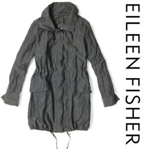 Eileen Fisher Rumpled Cotton Funnel Neck Jacket Large
